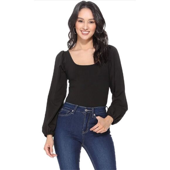 NEW Women Puffed Long Sleeve Bodysuit Square Neck 3X - Picture 1 of 6